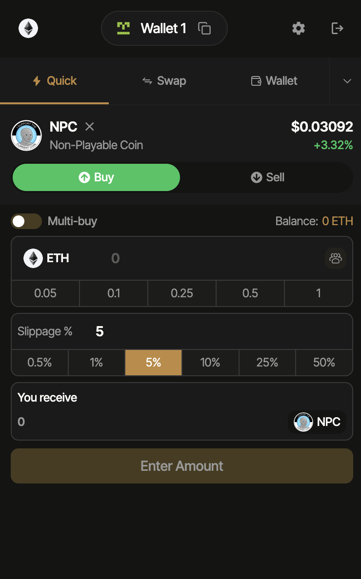 Noob Wallet Trading Interface